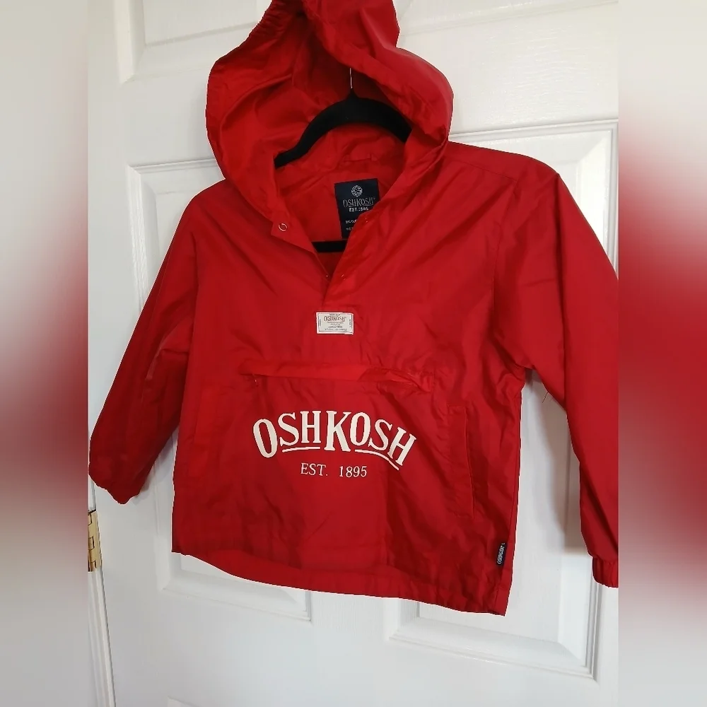 Osh Kosh Hooded Raincoat Windbreaker Pullover 6/7 Red Packable jacket